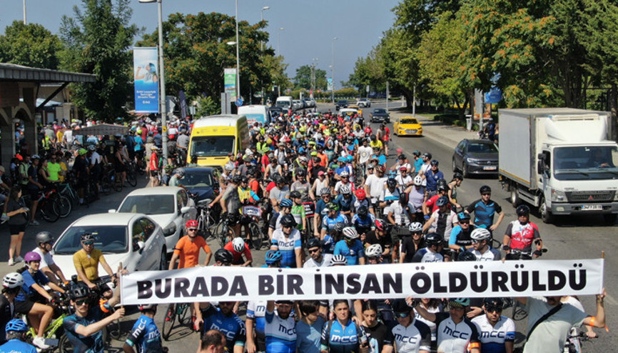 Bostancıda yüzlerce bisikletli Doğanay Güzelgün için pedal çevirdi