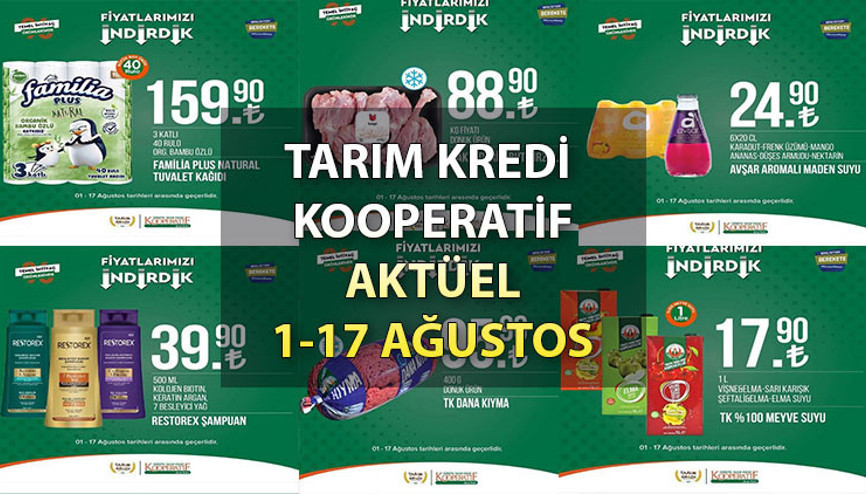 Tarım Kredi Kooperatifi İndirim Listesi 1-17 Ağustos (Katalog): Kahvaltılık ürünler, içecek çeşitleri, kasap ürünler ve temizlik ürünlerinde indirim fırsatı
