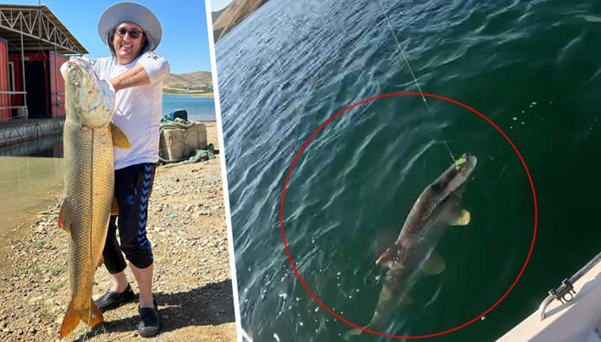 Keban Baraj Gölü’nde Fırat turnası yakaladılar: 157 santim boyunda, 46 kilo 810 gram ağırlığında