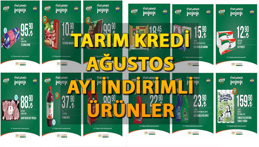 Tarım Kredi Marketleri İndirimli Ürünler Listesi (Katalog) 9-17 Ağustos’ta 46 üründe indirim rüzgarı… Temizlik malzemeleri, içecek, atıştırmalık, şarküteri ürünleri indirime giriyor…