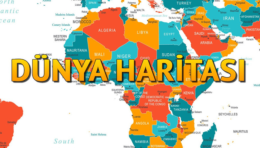 Dünya Haritası 2024 - Ülkeler, Kıtalar, Okyanuslar, Sular, Dağlar, Boğazlar ve Akarsular İsimleri ile Dünya Siyasi & Fiziki Haritası