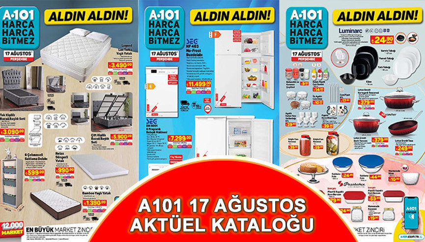 A101 17 Ağustos Aktüel Kataloğu 2023  Airfryer, süpürge, katlanabilir bisiklet, tencere, tek-çift kişilik baza başlık seti ve yatak çeşitleri satışa sunuluyor