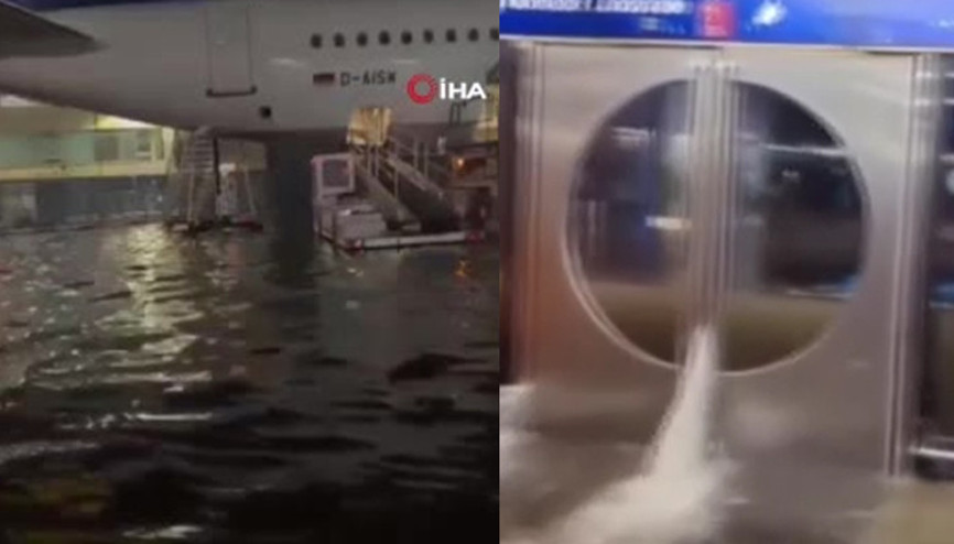 Almanyada şiddetli yağışlar: Frankfurt Havalimanını su bastı
