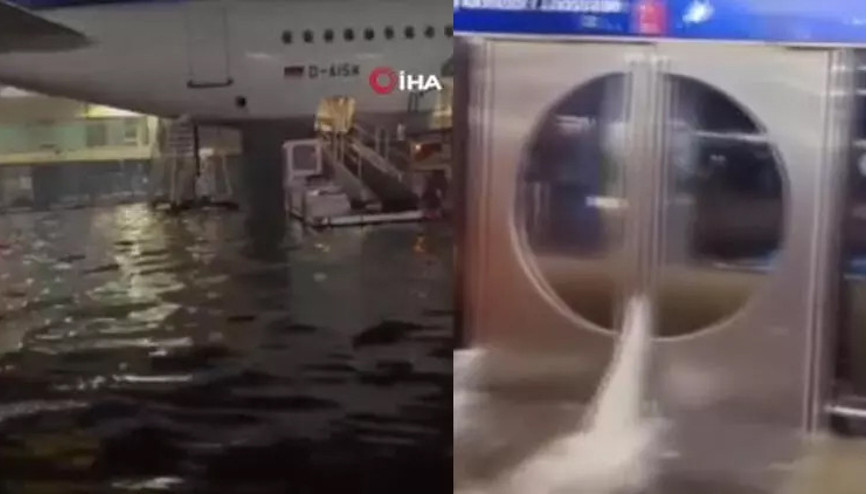 Frankfurt Havalimanını su bastı, apron göle döndü