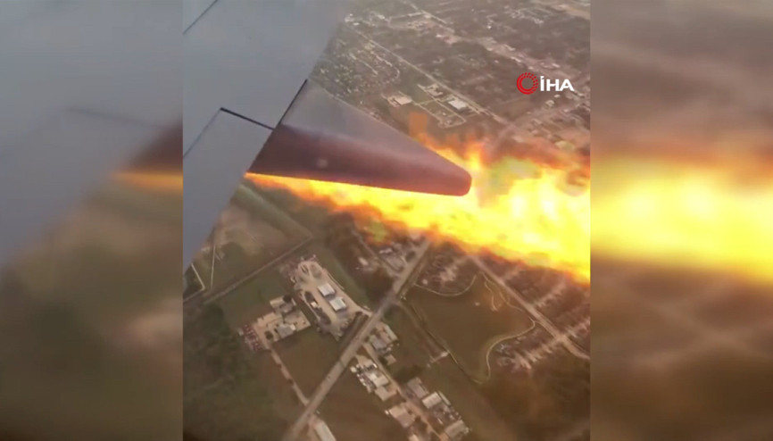 Havada korkutan görüntü ABD-Meksika uçağının motoru alev aldı