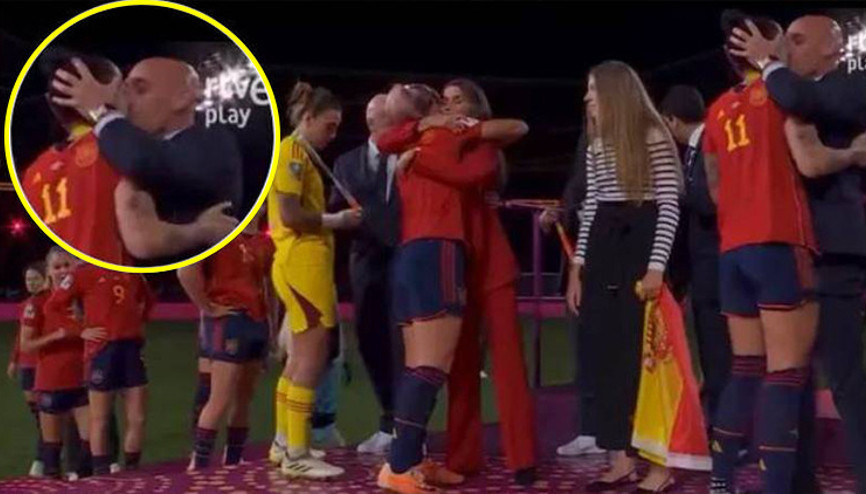 Son Dakika: İspanya Futbol Federasyon Başkanı Luis Rubialesten skandal hareket Jenni Hermosoyu dudağından öptü... Savunması pes dedirtti...