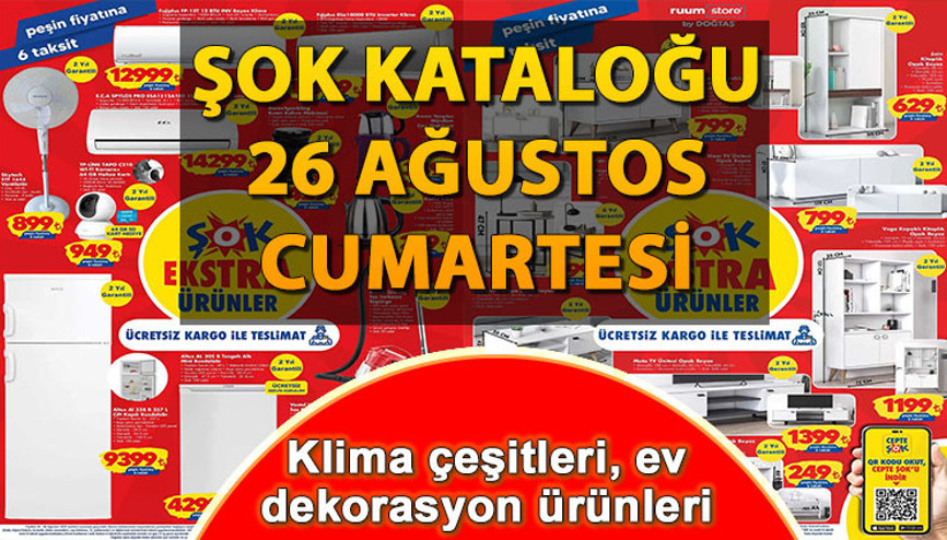 ŞOK 26 Ağustos aktüel ürünler kataloğu: ŞOK markette Cumartesi günü  kitaplık, yan sehpa, televizyon ünitesi ve ayakkabılık satışa çıkıyor…