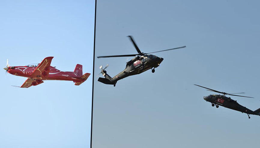 Eskişehirde büyüleyici gösteri Türkiye’nin ilk kadın akrobasi pilotu ve yerli uçağı Hürkuş izleyenleri mest etti