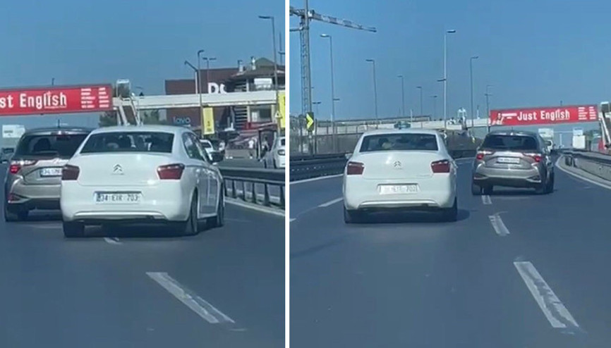 E-5 Karayolu’nda tehlikeli inatlaşma kamerada