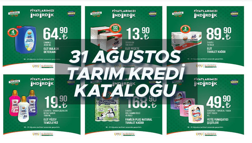 Tarım Kredi Marketleri 31 Ağustos indirimli ürünler kataloğu için son günler... Temizlik ürünleri, temel gıda, bakliyat, içecek çeşitleri ve kahvaltılık ürünlerde kampanya fırsatı