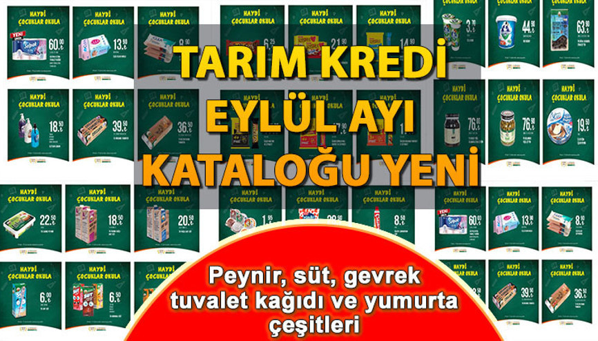 Tarım Kredi Marketleri 1-17 Eylül indirimli ürünler listesi: (YENİ KATALOG) Peynir çeşitleri, kahvaltılık ürünler, tuvalet kağıdı, peçete ve gevrek çeşitleri satışa sunuldu