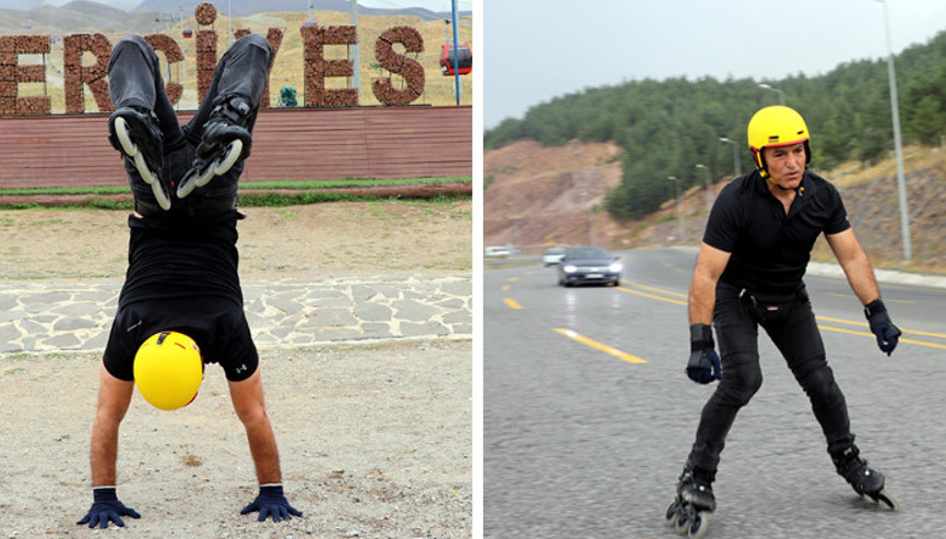 Erciyes’ten şehir merkezine patenle indi