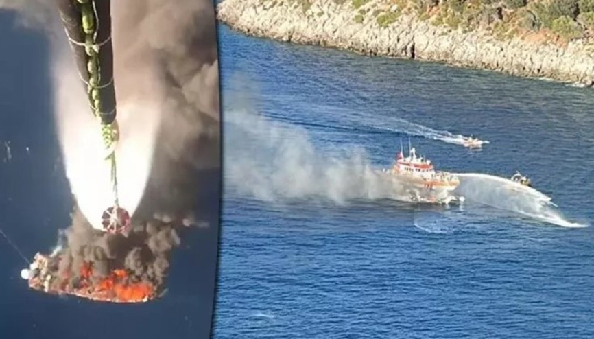 Fethiye’de 6 metrelik botta yangın 4 kişi kurtarıldı Fethiye’de 6 metrelik botta yangın 4 kişi kurtarıldı