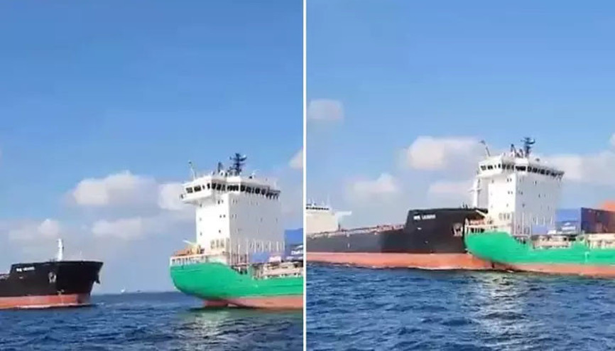 Ahırkapı açıklarında iki geminin çarpışması kamerada