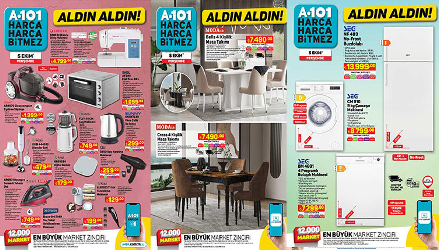 A101 5 Ekim Aktüel Kataloğu indirimleri bugün başlıyor… Perşembe günü tencere çeşitleri, beyaz eşya, televizyon, yemek masası ve karyola satışta