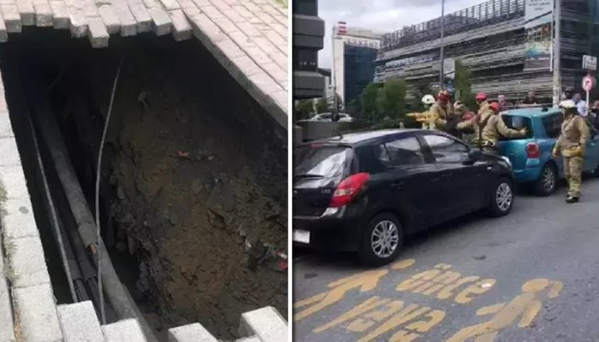 Şişlide kaldırım çöktü: Bir kişi oluşan çukura düştü