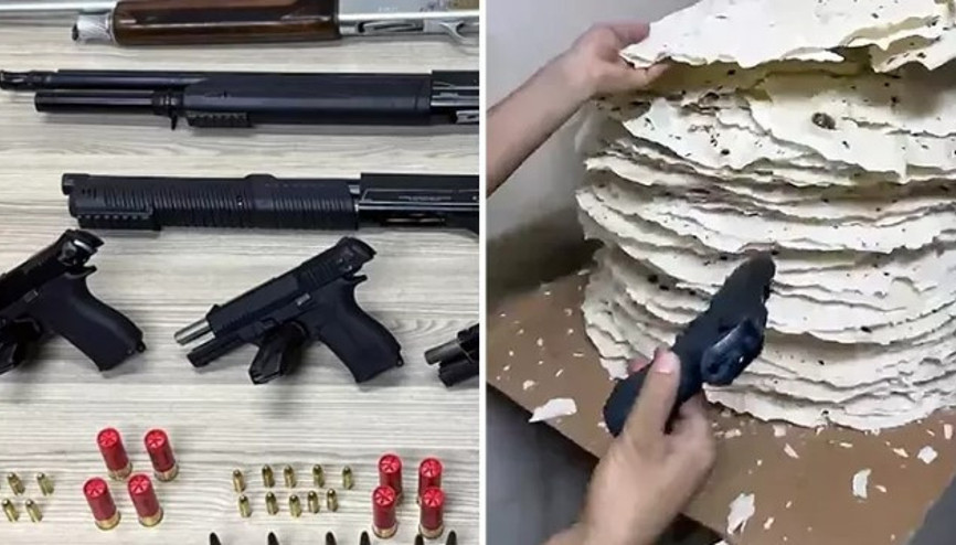 Yufka ekmeklerin arasına gizlenmiş... Oğlu vurulan babanın ev ve iş yerinde çok sayıda silah ele geçirildi