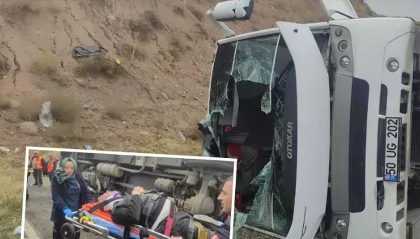 Kayseride yolcu midibüsü devrildi: 14 yaralı