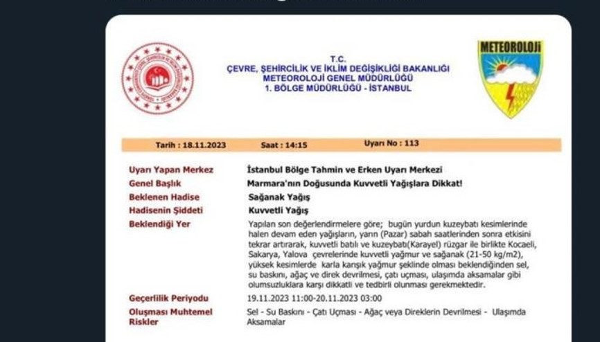 Sakarya Valiliğinden uyarı Daha etkili olacak... Kuvvetli yağmur ve sağanak (21-50 kg/m2)