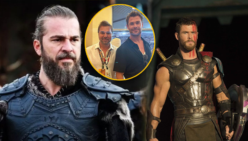 Engin Altan Düzyatan ve Chris Hemsworth’ün pozu sosyal medyaya damga vurdu ‘Ertuğrul Gazi ve Thor yan yana’