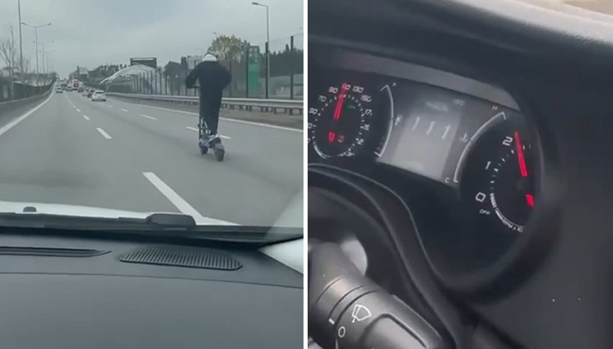 D-100de şaşırtan anlar Skuter otomobilleri solladı, hız kadranı 120 kmyi gösterdi