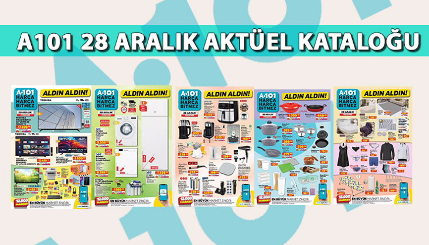 A101 market 28 Aralık indirimli ürünler kataloğu 2023 Perşembe günü televizyon, tencere seti, yazıcı, Airfryer, su ısıtıcı, halı, valiz ve mini ütü masası satışa çıkıyor