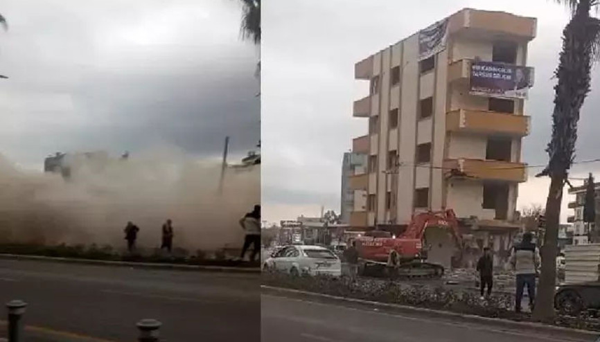 Çürük raporlu 5 katlı bina yıkım sırasında çöktü; operatör yaralandı