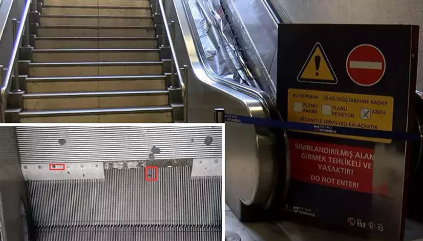 İstanbul Esenlerde metro istasyonunda yürüyen merdivenlerde arıza