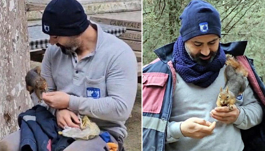 Çanakkalede mezarlık işçisinin sincaplarla dostluğu: Sevginin başaramayacağı hiçbir şey yok