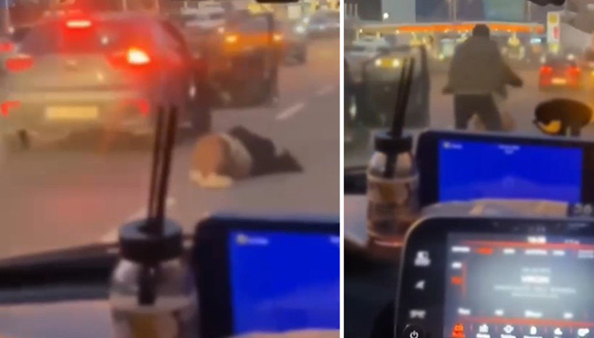 Dehşete düşüren anlar kamerada Otomobilden düşen kadını zorla araca bindirdi