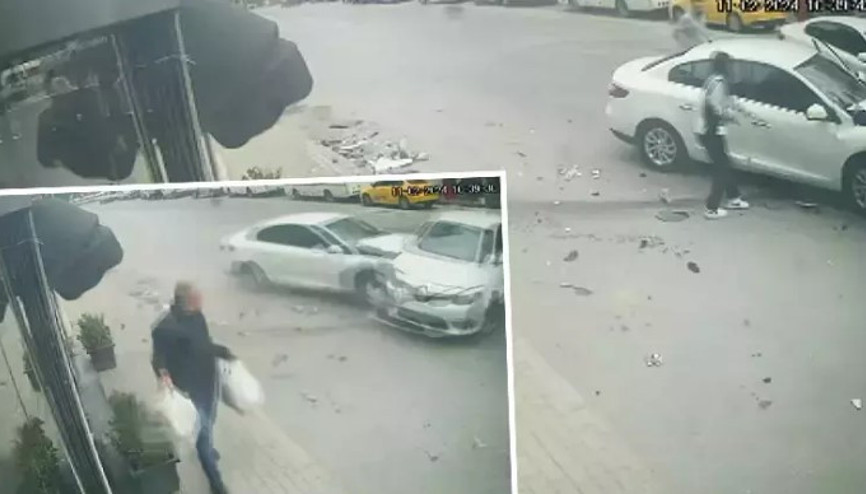 Esenyurtta kaza anı kamerada: Kaldırımda yürüyen yaya son anda kurtuldu