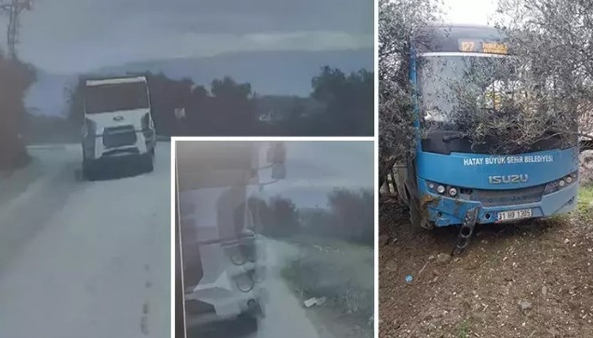 Hatay’da otobüs şoförünün manevrası faciayı önledi O anlar kamerada