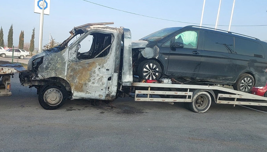 BBP Genel Başkanı Mustafa Destici’nin kaza yapan makam aracını taşıyan çekici Amasya’da yandı