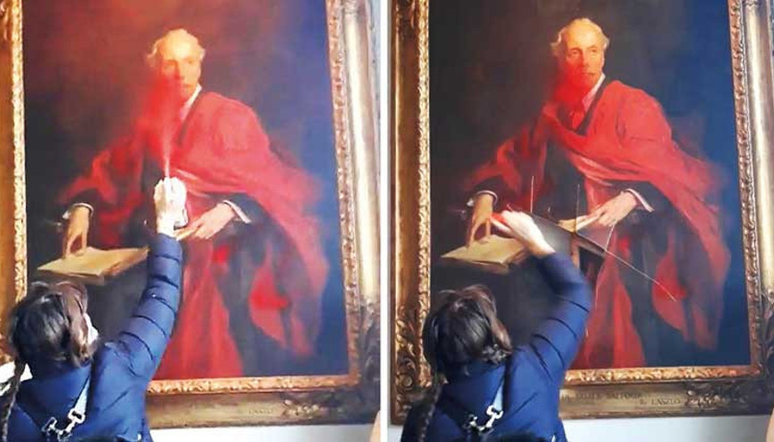 Lord Balfour’a İsrail saldırısı Spreyle boyadı, bıçakla kesti