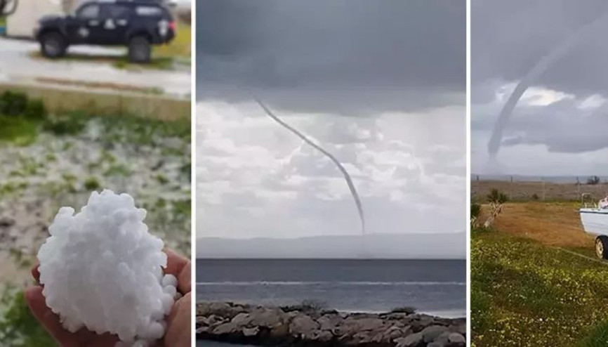 Çanakkalenin Biga ilçesi açıklarında denizde oluşan hortum kamerada