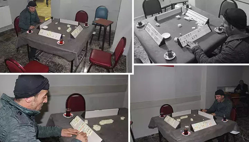 4 kişilik okey oyununu tek başına oynadı