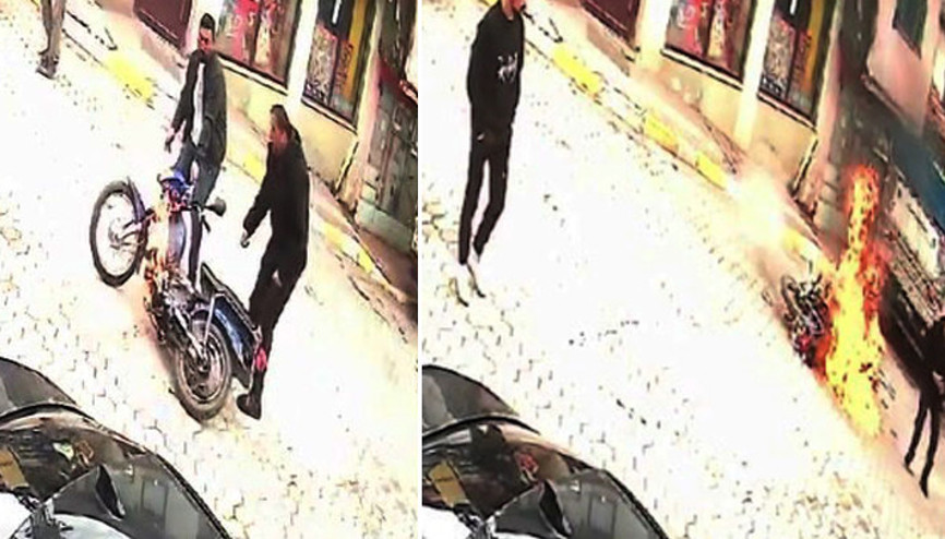 Sivasta yakıt kaçağını çakmakla kontrol edince motosiklet yandı