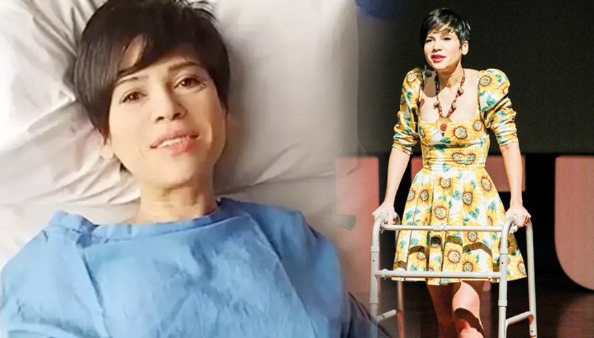 Aydilge yürüteçle sahnede