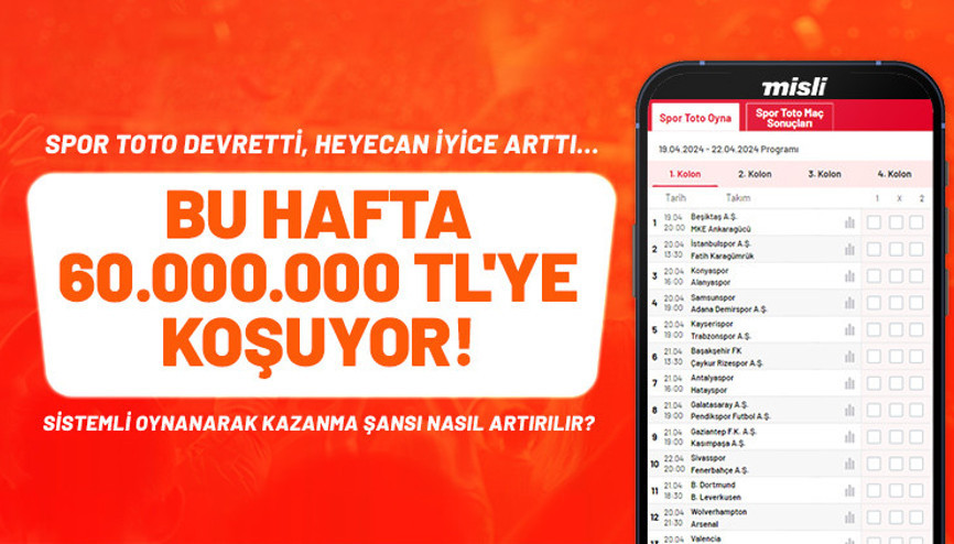 Spor Toto 60 milyon TLye koşuyor Haftanın programı, sistemli oyun ve tüm detaylar... Spor Toto 60 milyon TLye koşuyor Haftanın programı, sistemli oyun ve tüm detaylar...