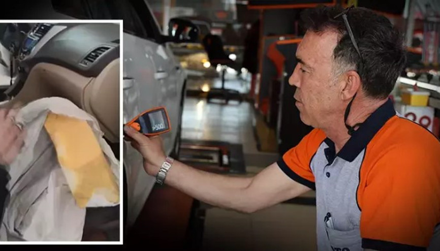 Konyada ekspertize götürülen otomobilin airbaginden sünger çıktı Konyada ekspertize götürülen otomobilin airbaginden sünger çıktı