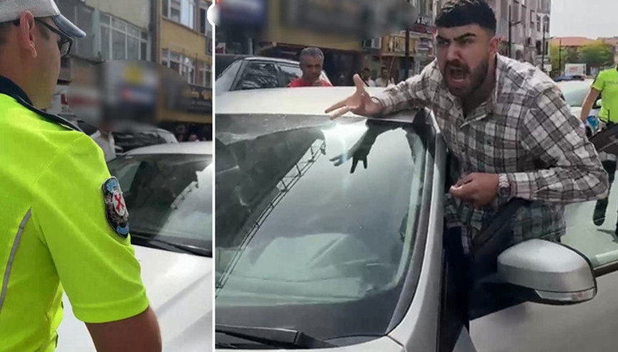 Aksarayda aracını kendisini uyaran trafik polisinin üzerine sürdü O anlar kamerada