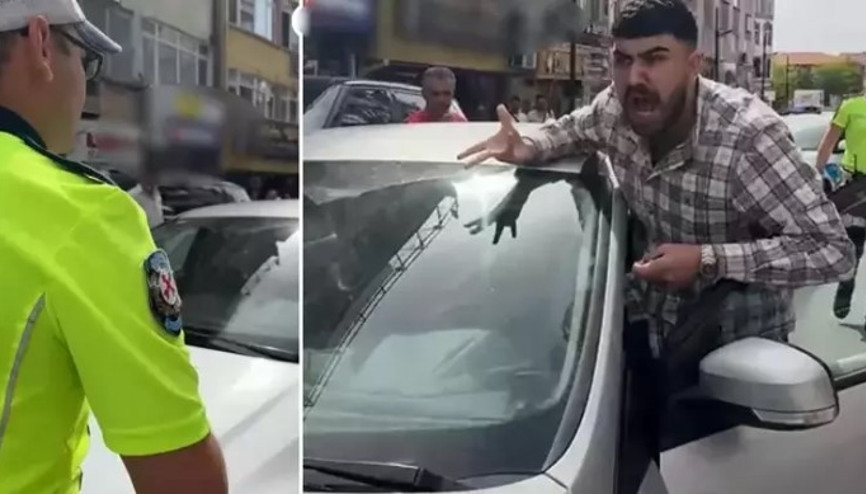 Hatalı park yaptı, aracını polisin üzerine sürdü... O anlar kamerada