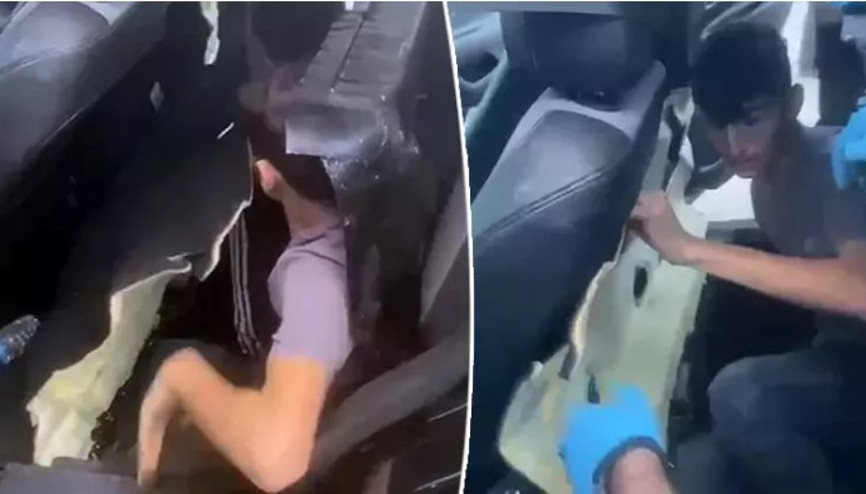 Edirnede cipin koltuğunun altında 2 kaçak göçmen yakalandı Nefes alabilmeleri için hortum sistemi kurulmuş