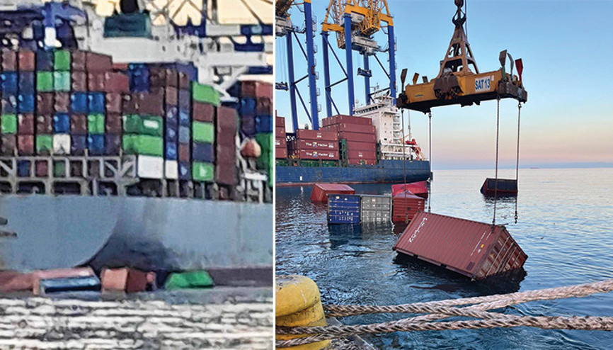 Ambarlı Limanında yük gemisinden 28 konteyner denize düştü