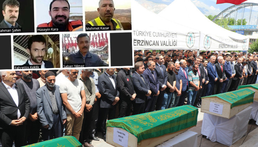 Erzincanda madende toprak altından çıkarılan beş işçi son yolculuklarına uğurlandı Erzincanda madende toprak altından çıkarılan beş işçi son yolculuklarına uğurlandı