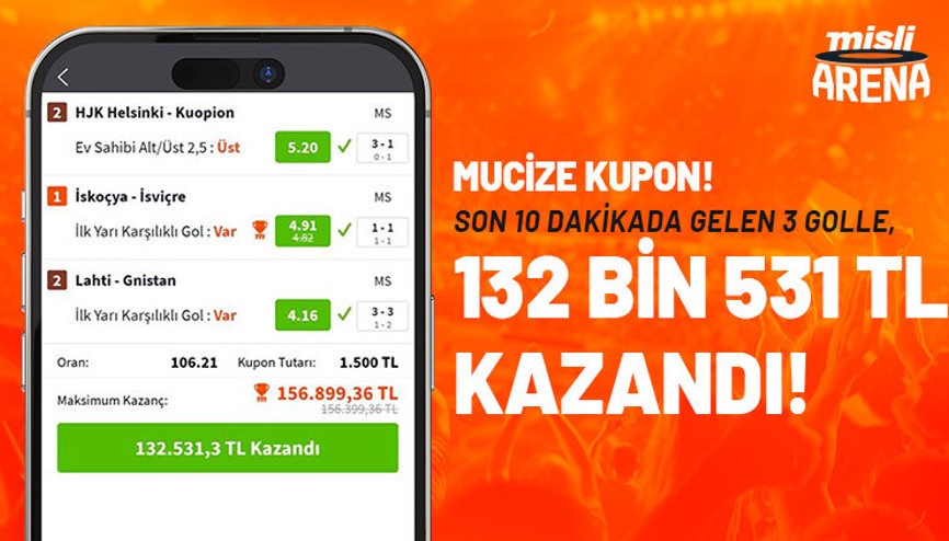 Mislide iddaa oynadı, son 10 dakikada gelen gollerle 132 bin 531 TL kazandı