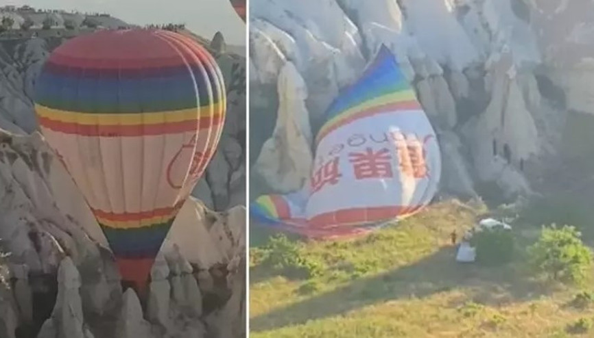 Kapadokyada sıcak hava balonu, ters rüzgarda kayalıklara indi