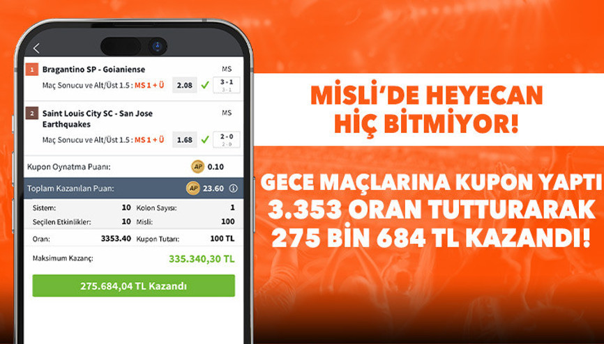 Gece maçlarına iddaa kuponu yaptı, 275 bin 684 TL kazandı