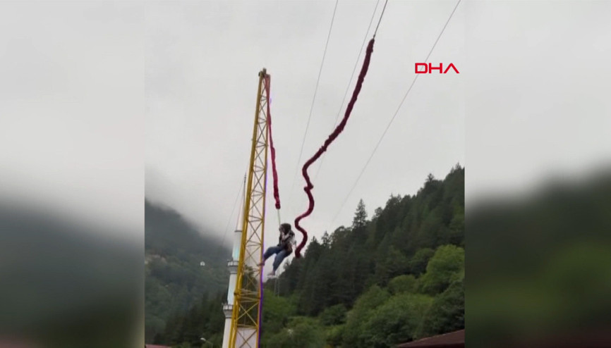 Uzungöl’de ‘insan sapanı’ halatı koptu; Semanur havada asılı kaldı