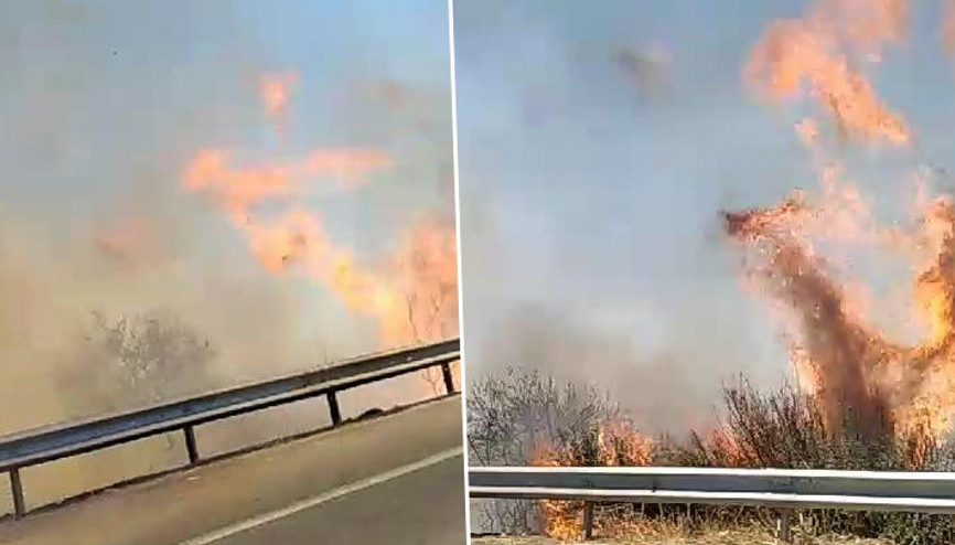 Silivride otluk alanda korkutan yangın Edirne istikameti trafiğe açıldı